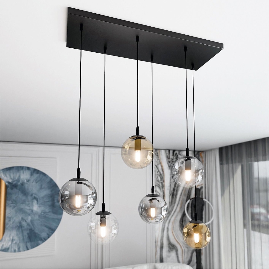 Luster na sajli COSMO 6xE14/10W/230V crna/siva/bež/prozirna