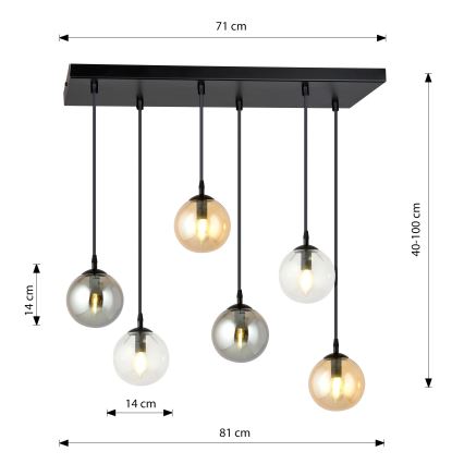 Luster na sajli COSMO 6xE14/10W/230V crna/siva/bež/prozirna