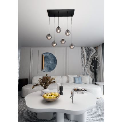 Luster na sajli COSMO 6xE14/10W/230V crna/siva