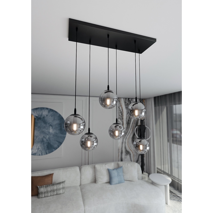 Luster na sajli COSMO 6xE14/10W/230V crna/siva
