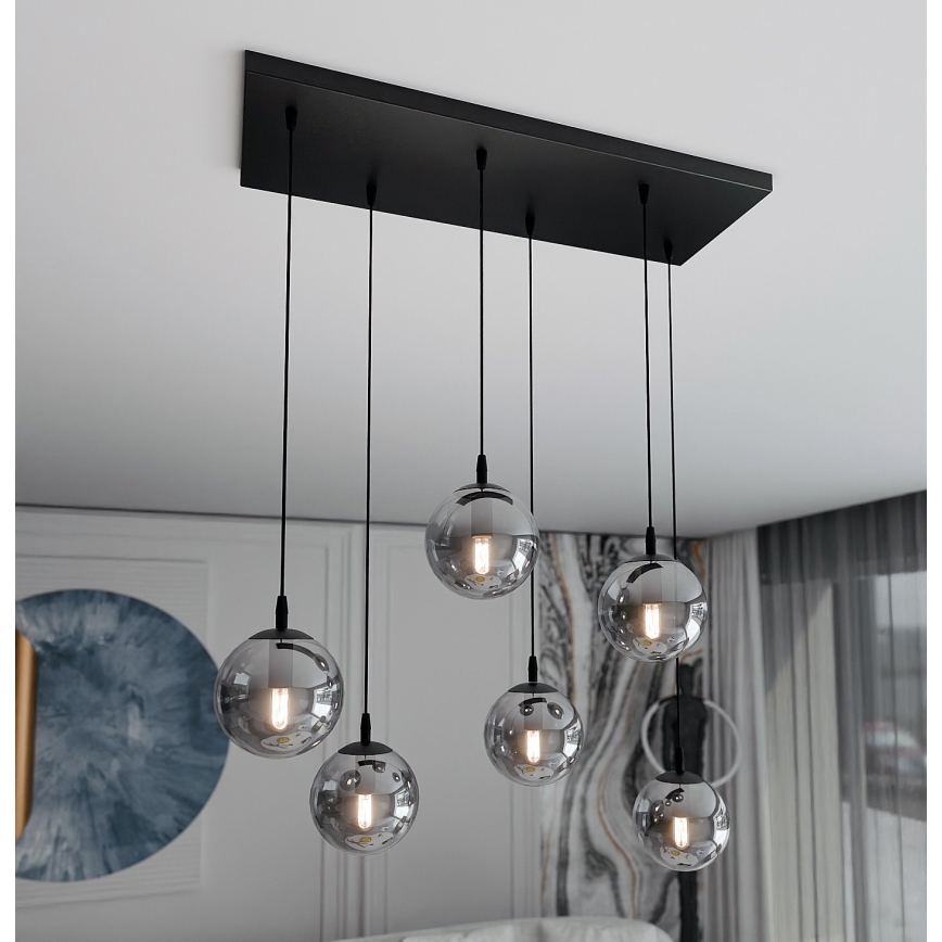 Luster na sajli COSMO 6xE14/10W/230V crna/siva