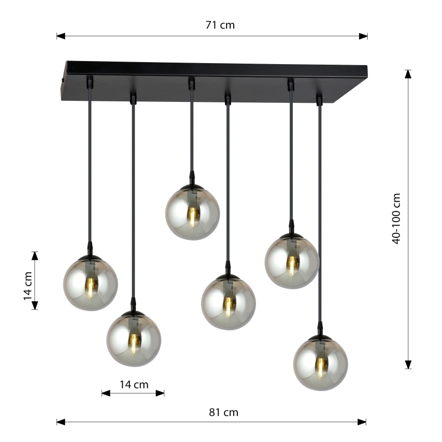 Luster na sajli COSMO 6xE14/10W/230V crna/siva