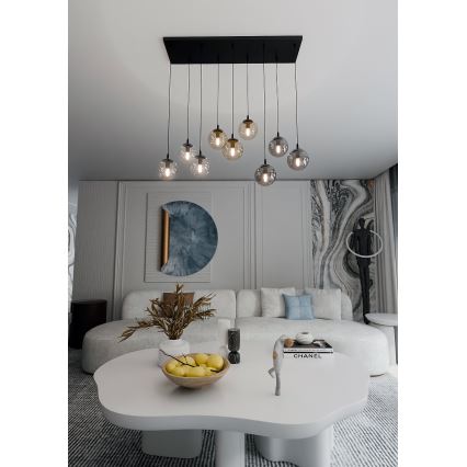 Luster na sajli COSMO 9xE14/10W/230V crna/siva/bež/prozirna
