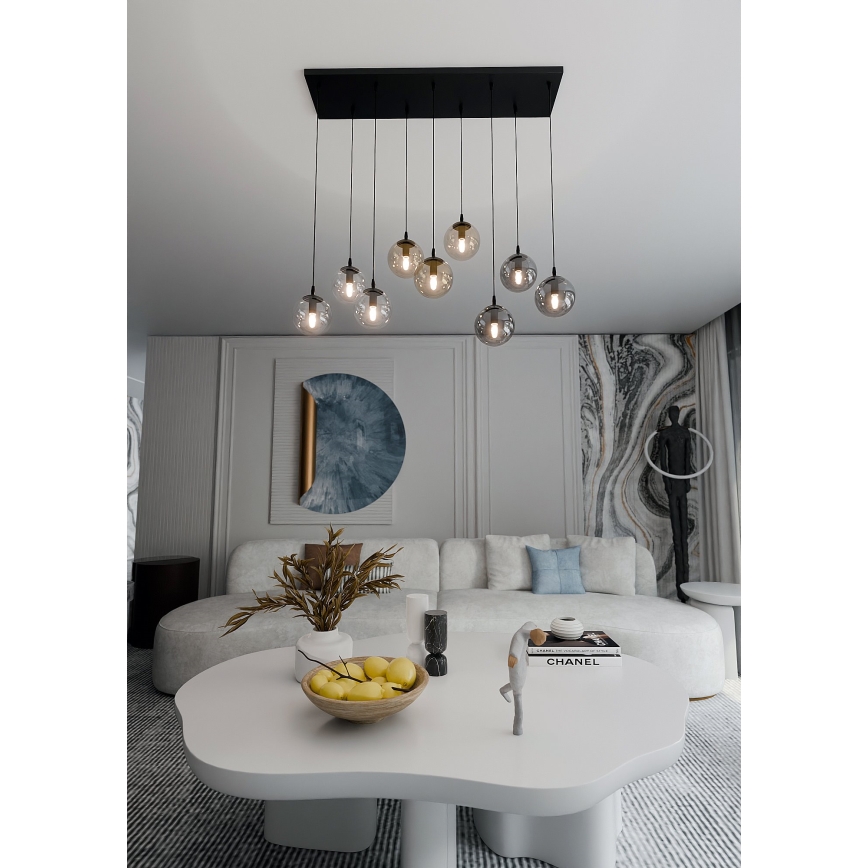 Luster na sajli COSMO 9xE14/10W/230V crna/siva/bež/prozirna