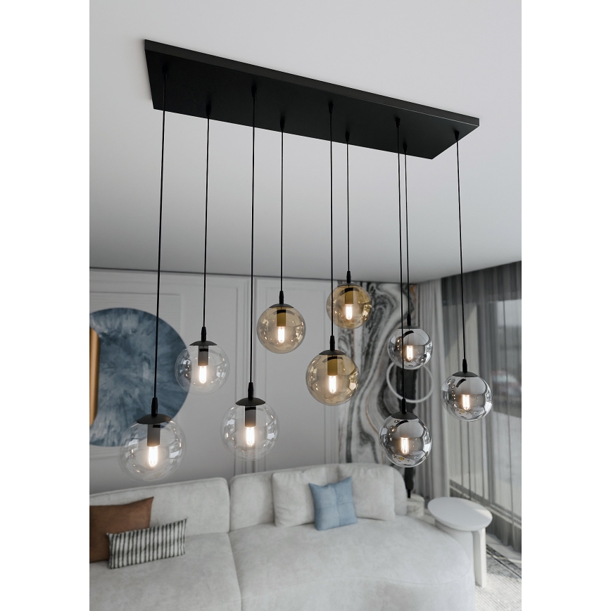 Luster na sajli COSMO 9xE14/10W/230V crna/siva/bež/prozirna