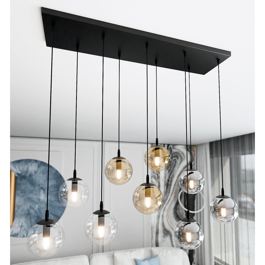 Luster na sajli COSMO 9xE14/10W/230V crna/siva/bež/prozirna