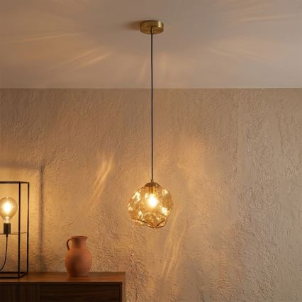 Luster na sajli CRISTAL 1xE14/15W/230V mesing/dimno bež