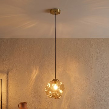Luster na sajli CRISTAL 1xE14/15W/230V mesing/zadimljeni bež