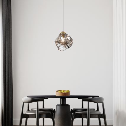Luster na sajli CRISTAL 1xE14/15W/230V mesing/zadimljeno-crna