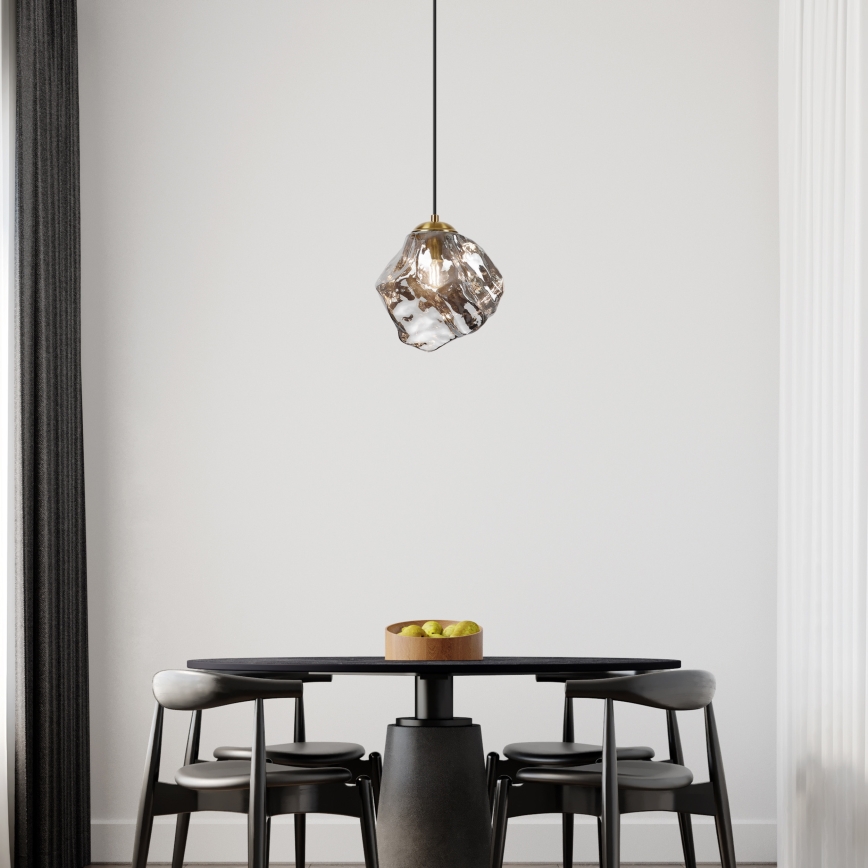 Luster na sajli CRISTAL 1xE14/15W/230V mesing/zadimljeno-crna