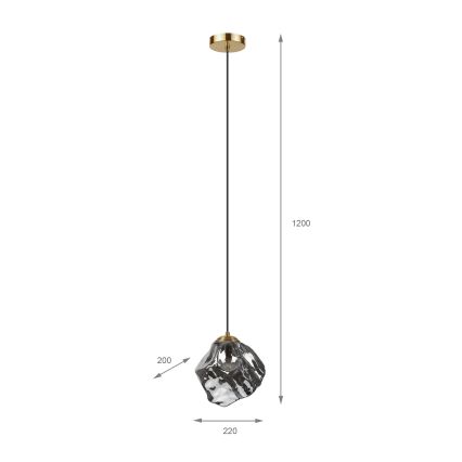 Luster na sajli CRISTAL 1xE14/15W/230V mesing/zadimljeno-crna