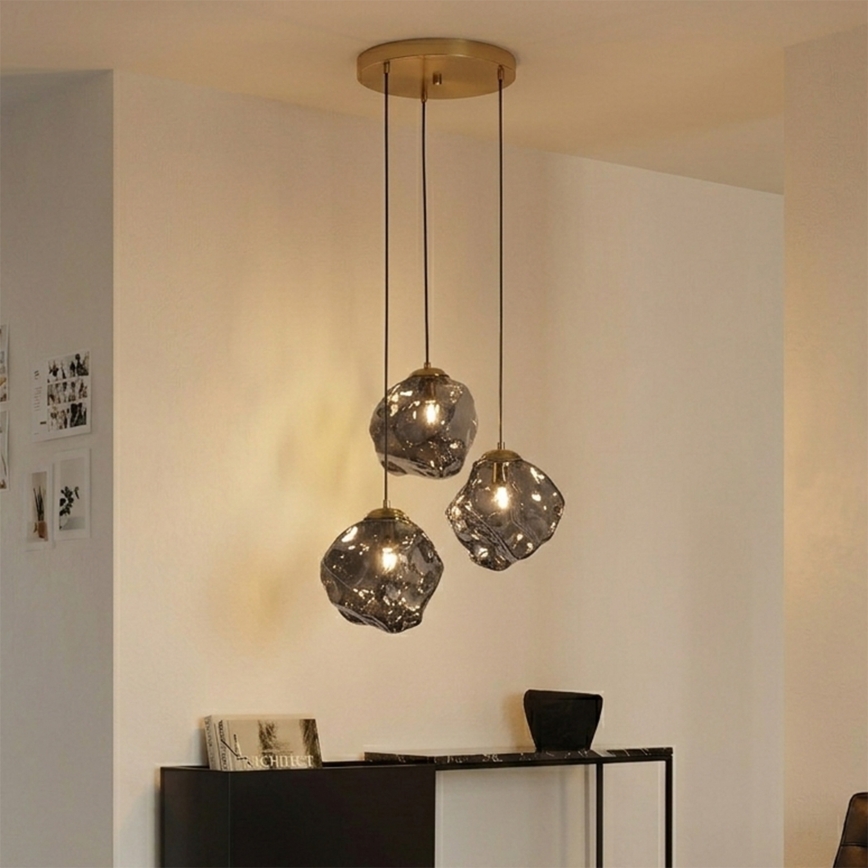 Luster na sajli CRISTAL 3xE14/15W/230V mesing/dimljena crna