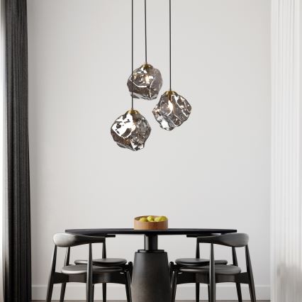 Luster na sajli CRISTAL 3xE14/15W/230V mesing/dimljena crna