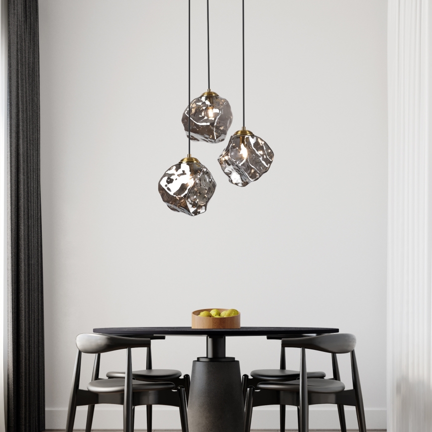Luster na sajli CRISTAL 3xE14/15W/230V mesing/dimljena crna