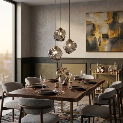 Luster na sajli CRISTAL 3xE14/15W/230V mesing/dimljena crna