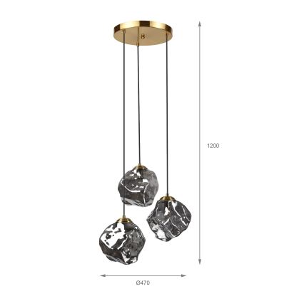 Luster na sajli CRISTAL 3xE14/15W/230V mesing/dimljena crna