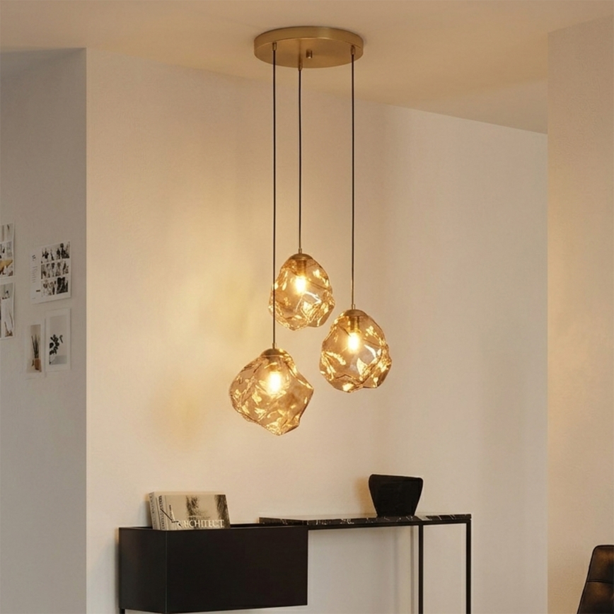 Luster na sajli CRISTAL 3xE14/15W/230V mesing/zadimljeno bež