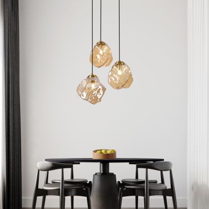 Luster na sajli CRISTAL 3xE14/15W/230V mesing/zadimljeno bež
