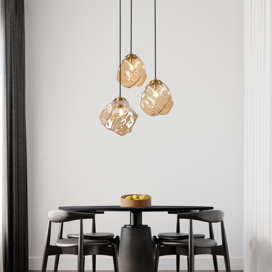 Luster na sajli CRISTAL 3xE14/15W/230V mesing/zadimljeno bež