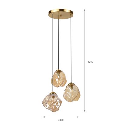 Luster na sajli CRISTAL 3xE14/15W/230V mesing/zadimljeno bež
