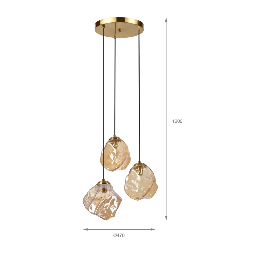 Luster na sajli CRISTAL 3xE14/15W/230V mesing/zadimljeno bež