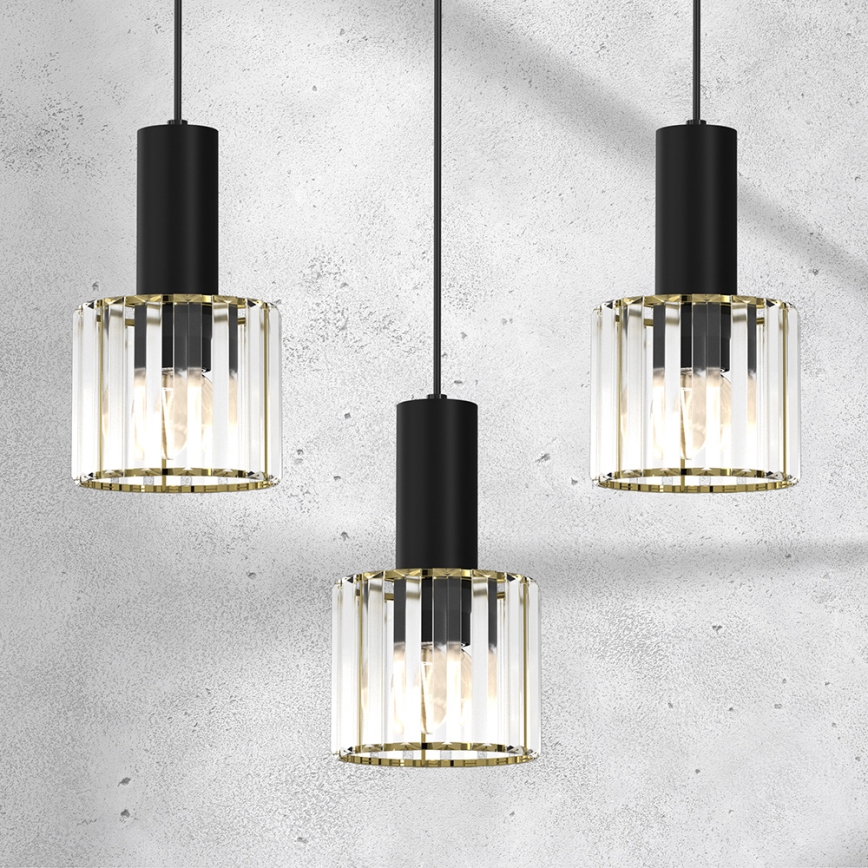 Luster na sajli CRISTAL 3xE27/60W/230V crna
