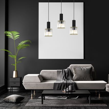 Luster na sajli CRISTAL 3xE27/60W/230V crna