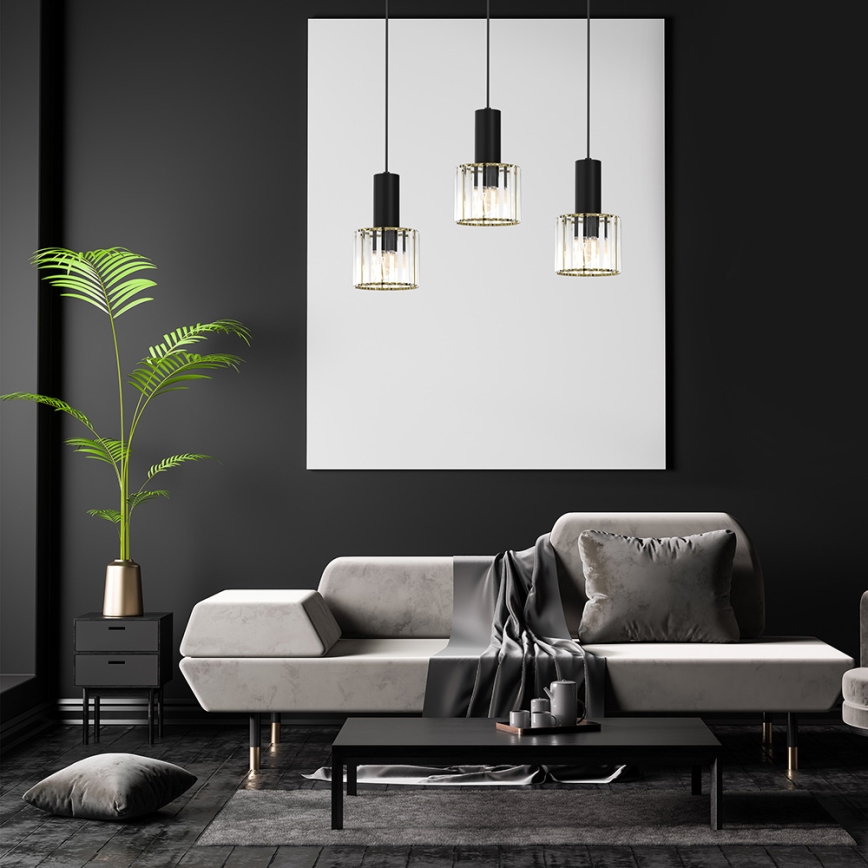 Luster na sajli CRISTAL 3xE27/60W/230V crna