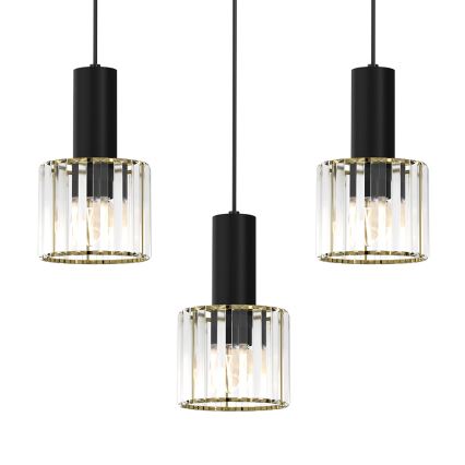 Luster na sajli CRISTAL 3xE27/60W/230V crna