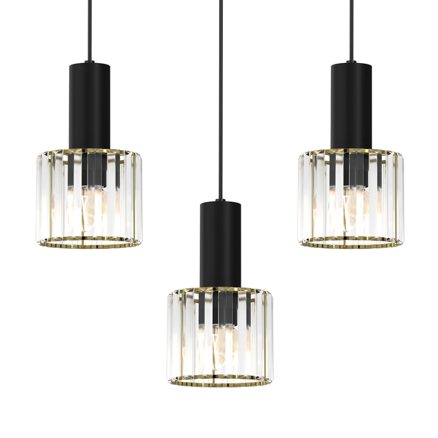 Luster na sajli CRISTAL 3xE27/60W/230V crna