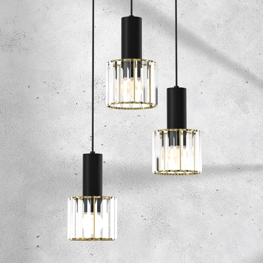 Luster na sajli CRISTAL 3xE27/60W/230V crna