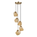 Luster na sajli CRISTAL 5xE14/15W/230V mesing/dimljeno bež