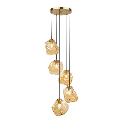 Luster na sajli CRISTAL 5xE14/15W/230V mesing/dimljeno bež