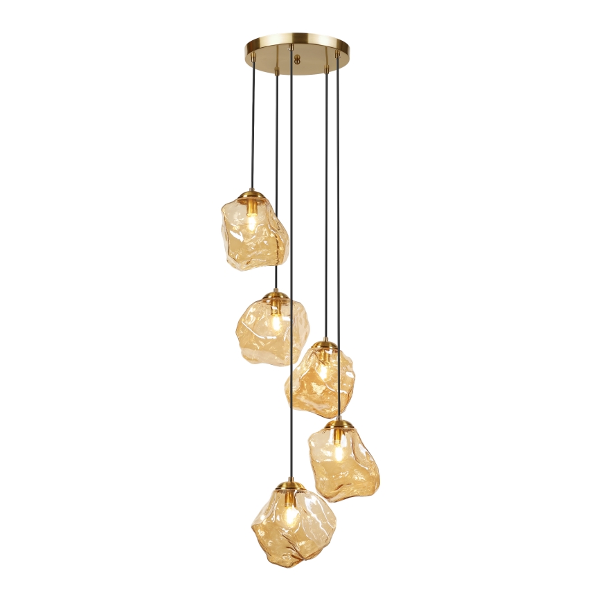 Luster na sajli CRISTAL 5xE14/15W/230V mesing/dimljeno bež