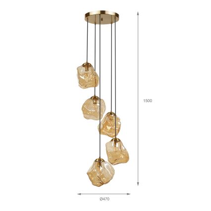 Luster na sajli CRISTAL 5xE14/15W/230V mesing/dimljeno bež
