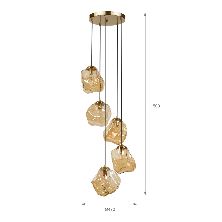 Luster na sajli CRISTAL 5xE14/15W/230V mesing/dimljeno bež