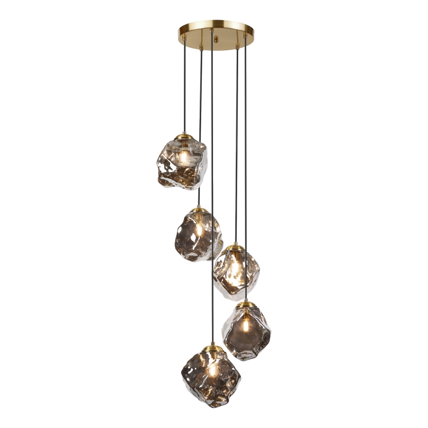 Luster na sajli CRISTAL 5xE14/15W/230V mesing/dimljeno crna