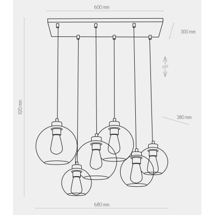 Luster na sajli CUBUS 6xE27/60W/230V crna
