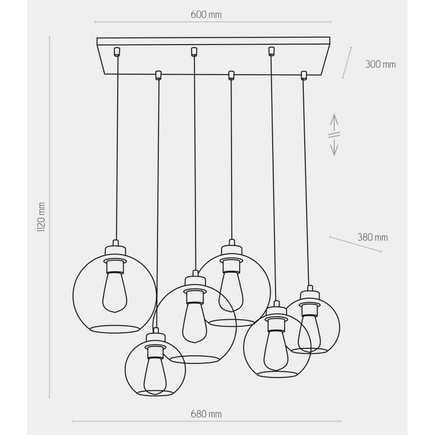 Luster na sajli CUBUS 6xE27/60W/230V crna