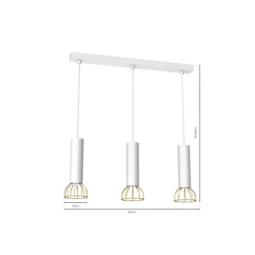 Luster na sajli DANTE 3xGU10/25W/230V bijela/zlatna