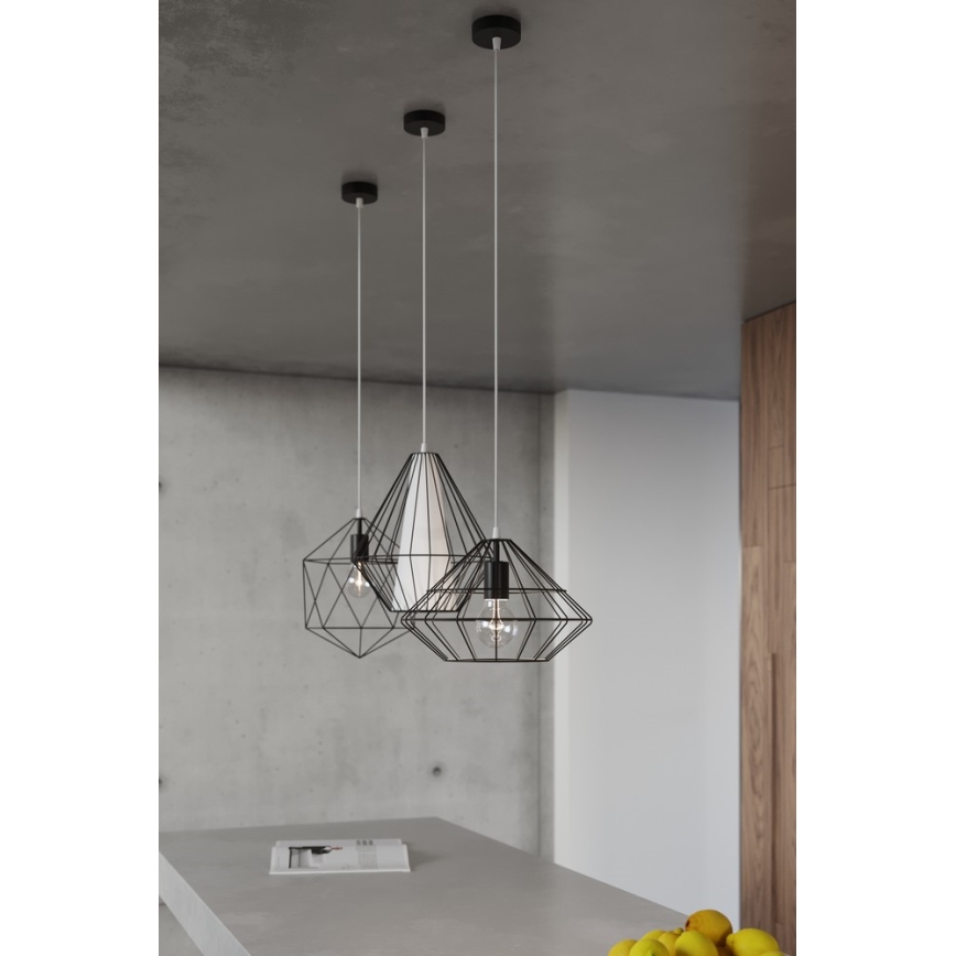 Luster na sajli DEMI 1xE27/60W/230V crna/bijela