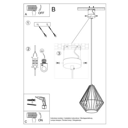 Luster na sajli DEMI 1xE27/60W/230V crna/bijela