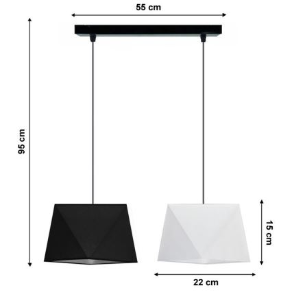 Luster na sajli DIAMENT 2xE27/60W/230V crno-bijela