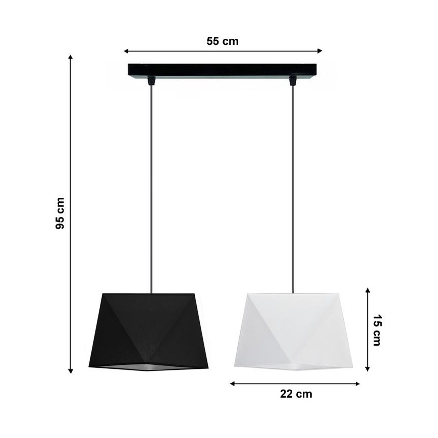 Luster na sajli DIAMENT 2xE27/60W/230V crno-bijela