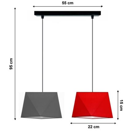 Luster na sajli DIAMENT 2xE27/60W/230V sivo crvena