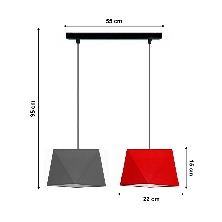 Luster na sajli DIAMENT 2xE27/60W/230V sivo crvena