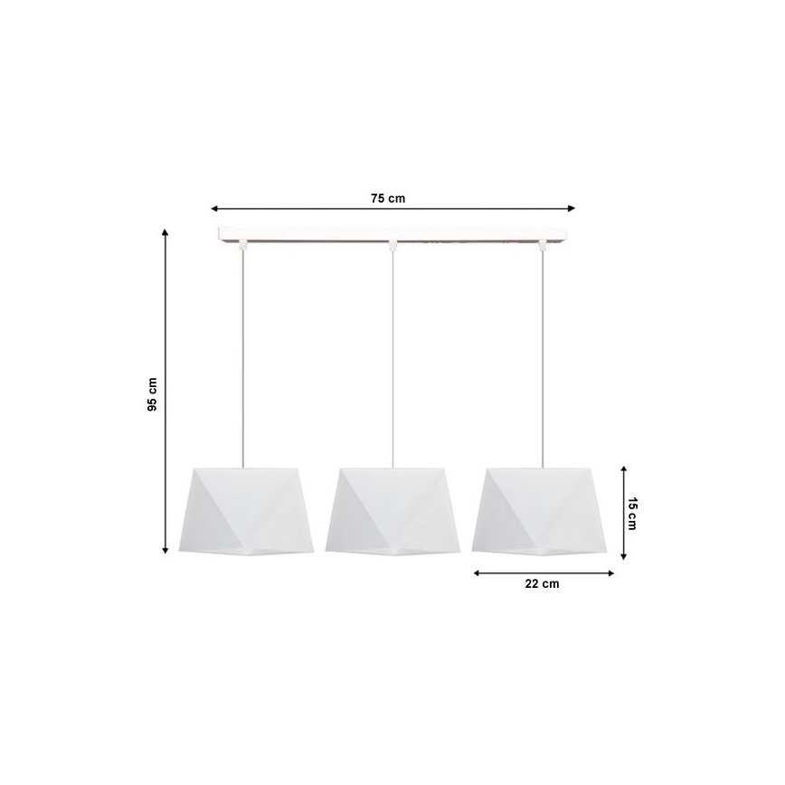 Luster na sajli DIAMENT 3xE27/60W/230V bijela