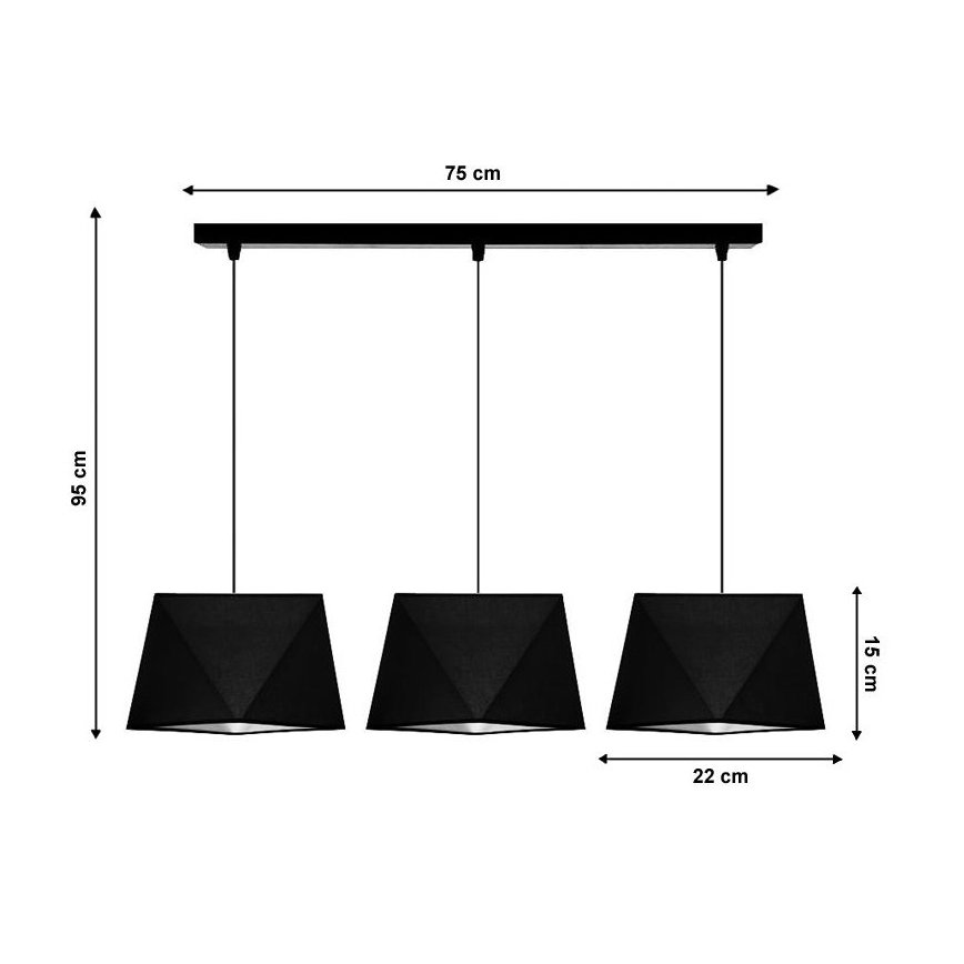 Luster na sajli DIAMENT 3xE27/60W/230V crna