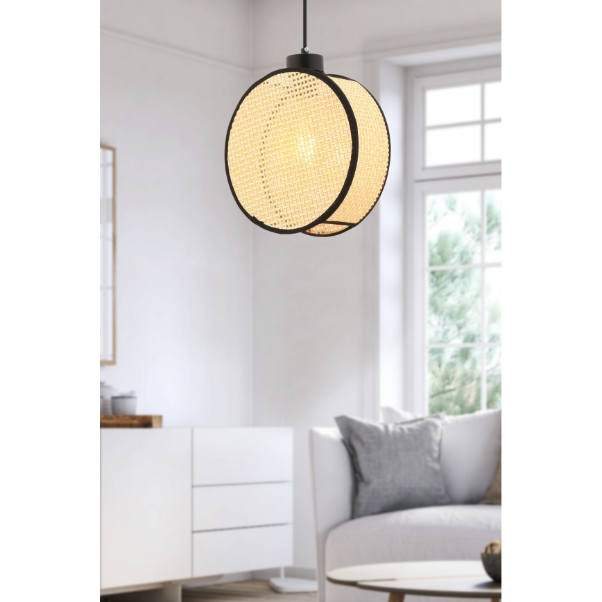 Luster na sajli DRUM 1xE27/60W/230V bež/crna