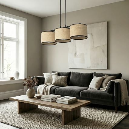 Luster na sajli ECO 3xE27/15W/230V bež/ratan